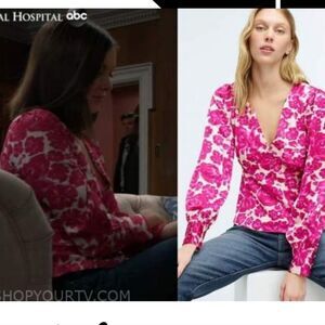 J.Crew Women's Deep V-Neck Long Sleeve Button-Front Top in Shaded Floral Size 8